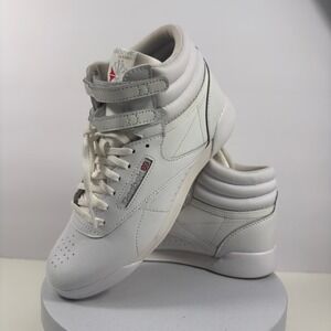 Reebok Freestyle Hi Womens High Top Sneakers White Silver Glitter Straps Leather